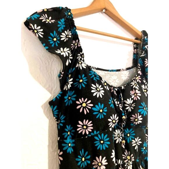 Black and Blue FLORAL High-Low Dress - Flutter Sleeve Dress - Picture 6 of 13